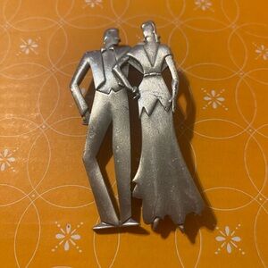 JJ1988 Vintage Silver Art Deco Couple Brooch Pin